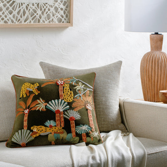 Junglesque Pillow - 493905 by Surya in dark green, dusty coral, wheat, aqua, camel. Made from unique in a modern style.