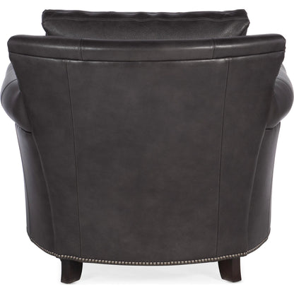 Richardson Stationary Chair by Bradington-Young by Hooker Furniture in charcoal and plantation finish, gunmetal. Made from 100% leather in a unique style.