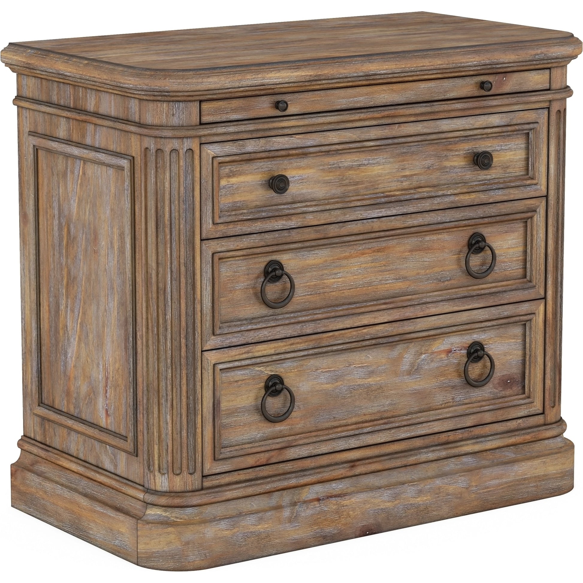Architrave Nightstand by A.R.T. Furniture in almond. Made from pine solids and veneer, metal in a traditional style.