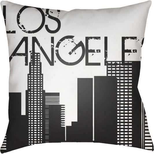 Jetset Pillow - 9275 by Livabliss in white, black. Made from front: 100% polyester, back: 100% polyester in a modern style.