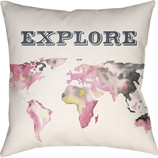 Jetset Pillow - 25562 by Livabliss in bright pink, charcoal, white, pale pink, bright yellow. Made from front: 100% polyester, back: 100% polyester in a modern style.