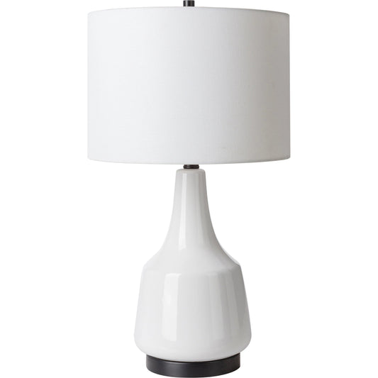 001 None | Unknown | Jeita - 32538 by Surya in body: white, base: black, shade (outside): ivory, shade (inside): white, finial: black, harp: metallic - brass, cord: translucent and paintedglazedpainted. Made from shade (outside): linen, shade (inside): pol