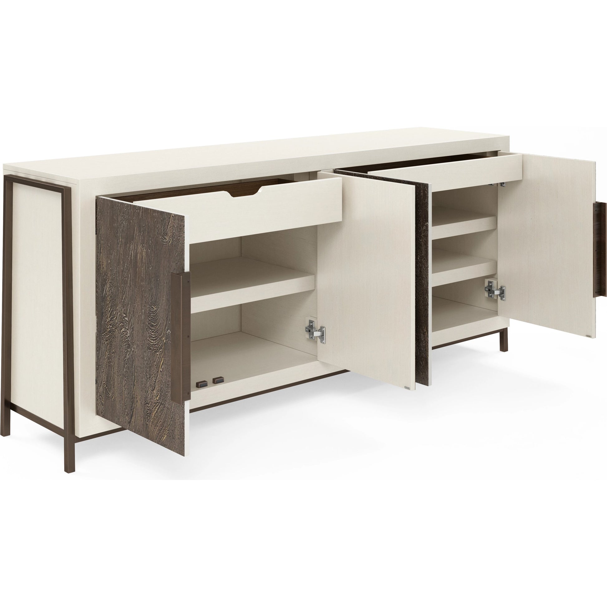 Blanc Credenza by A.R.T. Furniture in alabaster, burnished bronze. Made from parawood solids, resin, metal in a modern style.