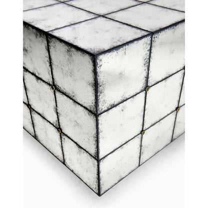 Luna Square End Table by Jonathan Charles in silver and eglomise. Made from hardwood solids, glass, brass in a modern style.