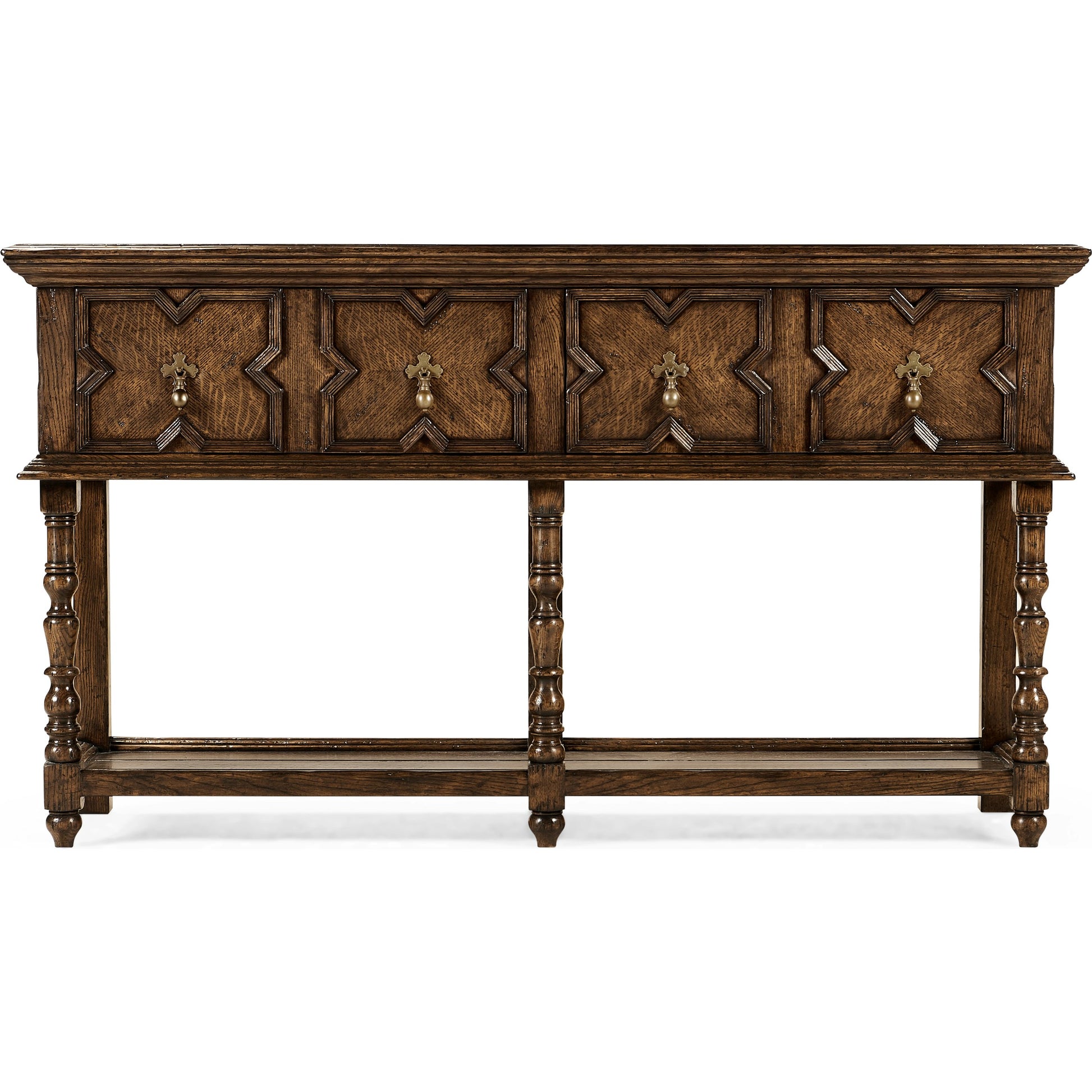 Country Farmhouse Tudor Style Dark Oak Buffet by Jonathan Charles in brown and dark brown tudor oak. Made from oak in a traditional style.
