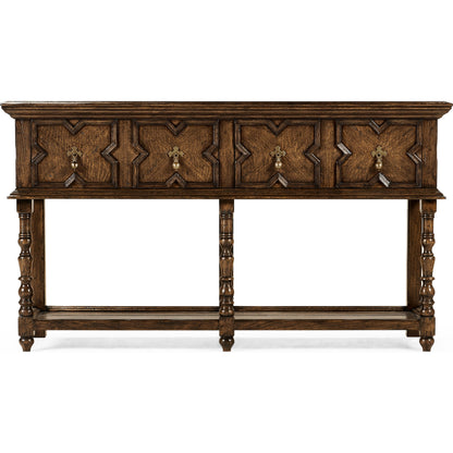 Country Farmhouse Tudor Style Dark Oak Buffet by Jonathan Charles in brown and dark brown tudor oak. Made from oak in a traditional style.
