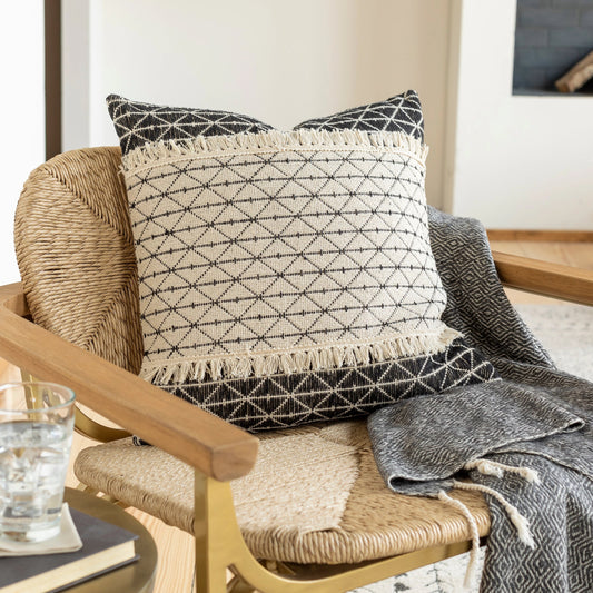 Justine Pillow - 14463 by Livabliss in beige, black. Made from 100% cotton in a rustic style.