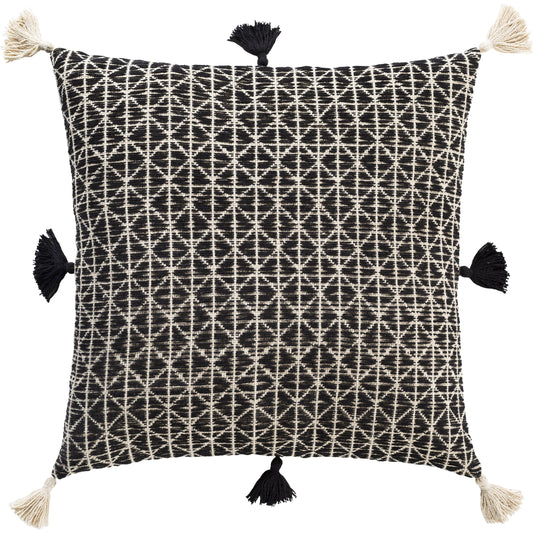Justine Pillow - 33734 by Surya in beige, black. Made from 100% cotton in a rustic style.