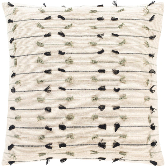 Justine Pillow - 13492 by Livabliss in beige, black, sage. Made from 100% cotton in a modern style.
