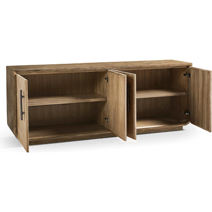 Stone Ridge Leather Credenza by Jonathan Charles in tully light acacia. Made from acacia in a transitional style.