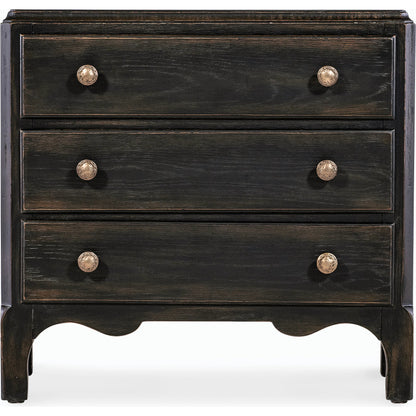 Americana Scalloped Three-Drawer Nightstand by Hooker Furniture. Made from oak veneers with solid-wood edge top in a modern style.