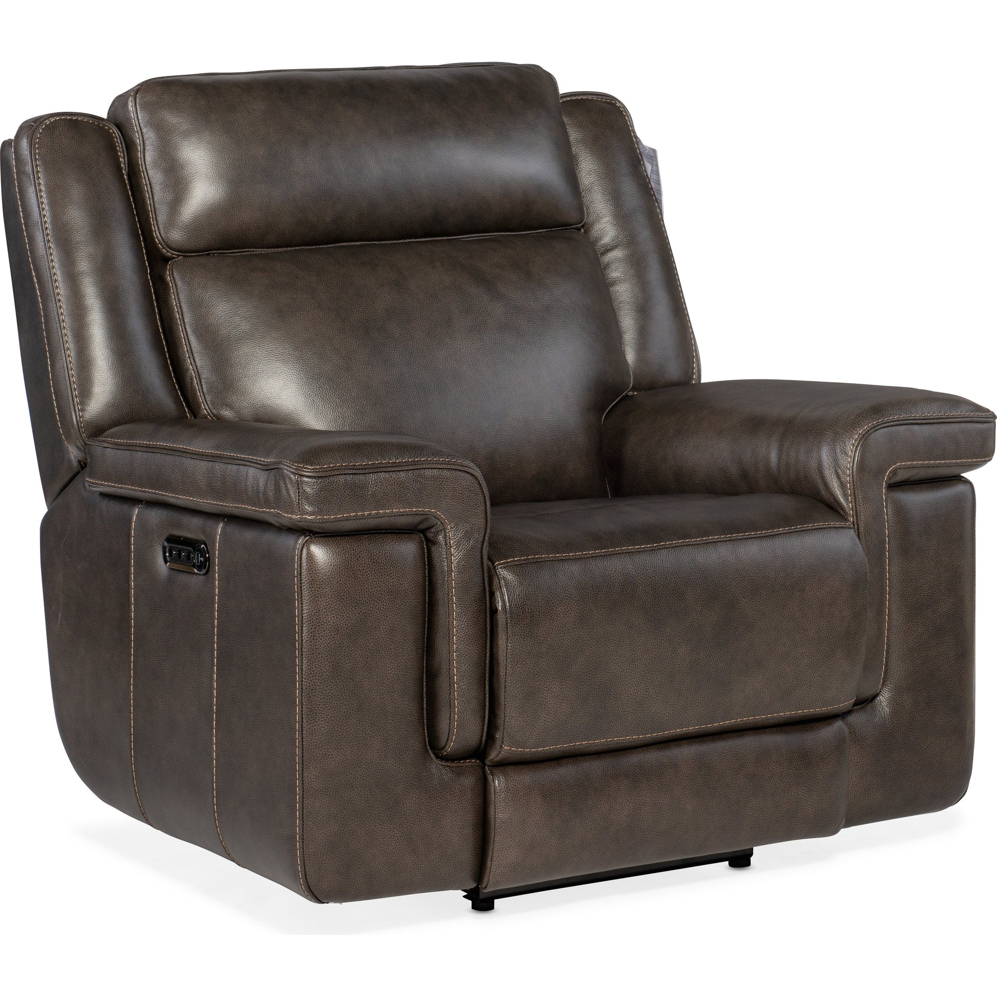 Montel Lay Flat Power Recliner by Hooker Furniture in cosmos cobalt. Made from leather in a traditional style.