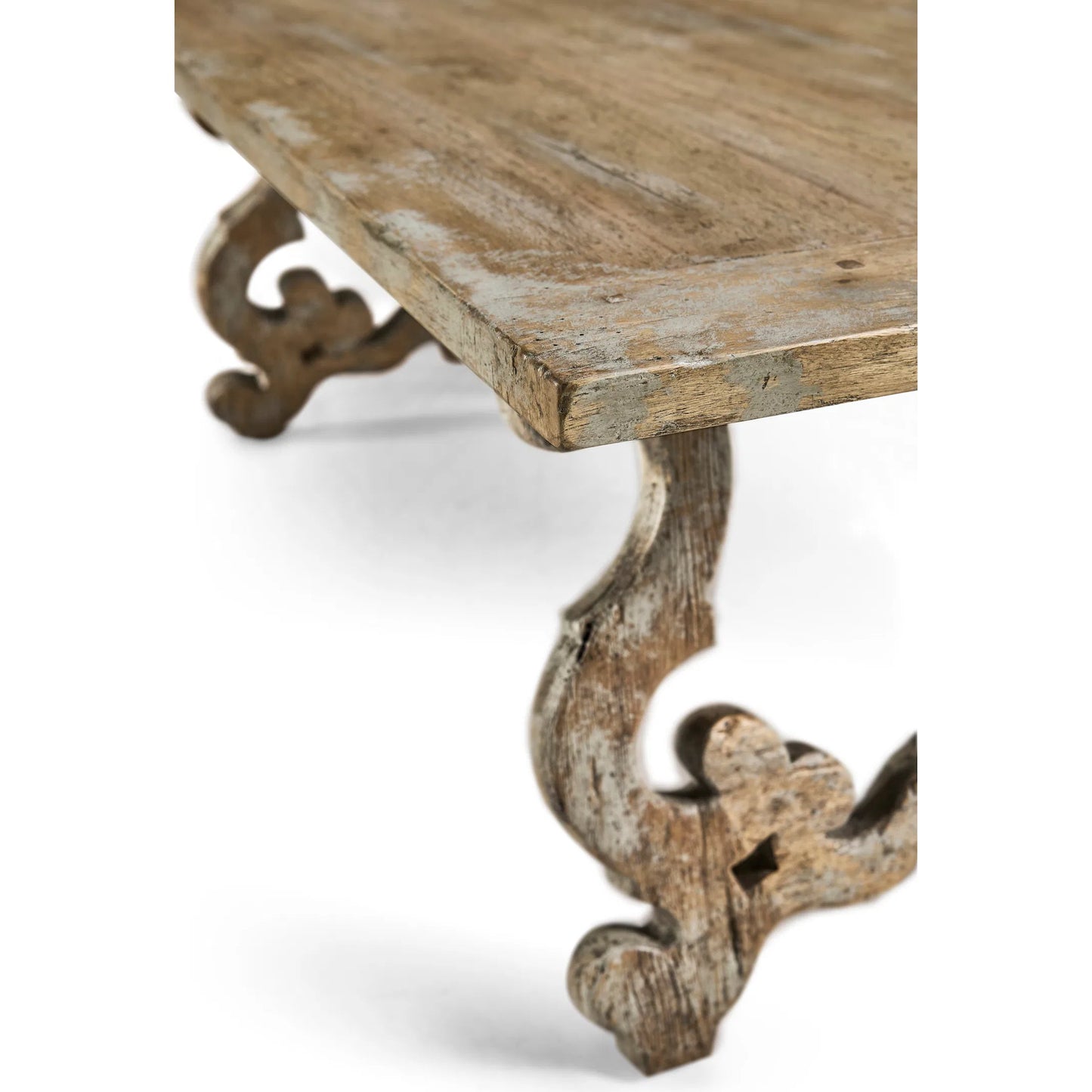 007 SI-2462575 | Closeup | Caldera Curved-Base Cocktail Table by Jonathan Charles in light spain painted walnut. Made from acacia in a traditional style.