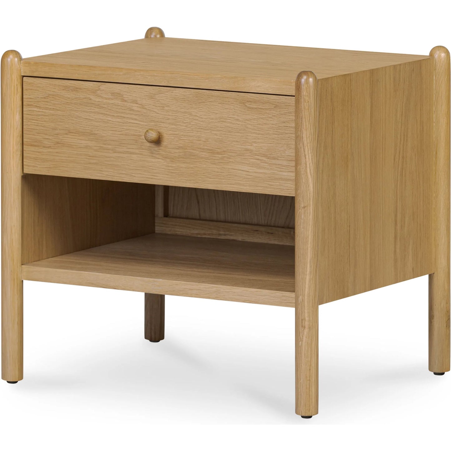 001 SI-2367906 | Primary Silo | Billy Nightstand by Moe's Home Collection in natural oak. Made from oak veneer over mdf frame, solid oak leg, handle, plywood drawer in a transitional style.