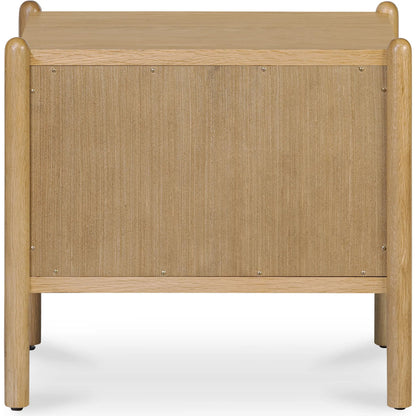 Billy Nightstand by Moe's Home Collection in natural oak. Made from oak veneer over mdf frame, solid oak leg, handle, plywood drawer in a transitional style.