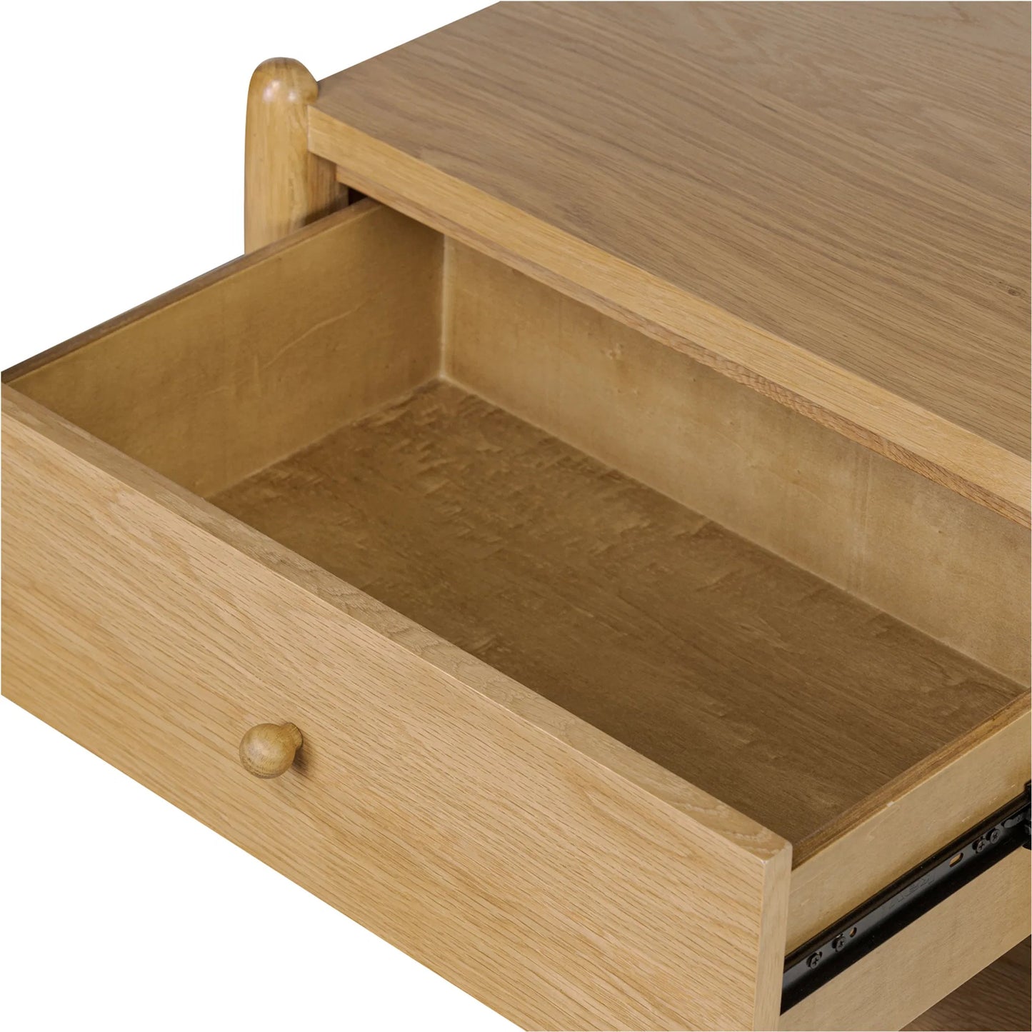 004 SI-2367906 | Closeup | Billy Nightstand by Moe's Home Collection in natural oak. Made from oak veneer over mdf frame, solid oak leg, handle, plywood drawer in a transitional style.