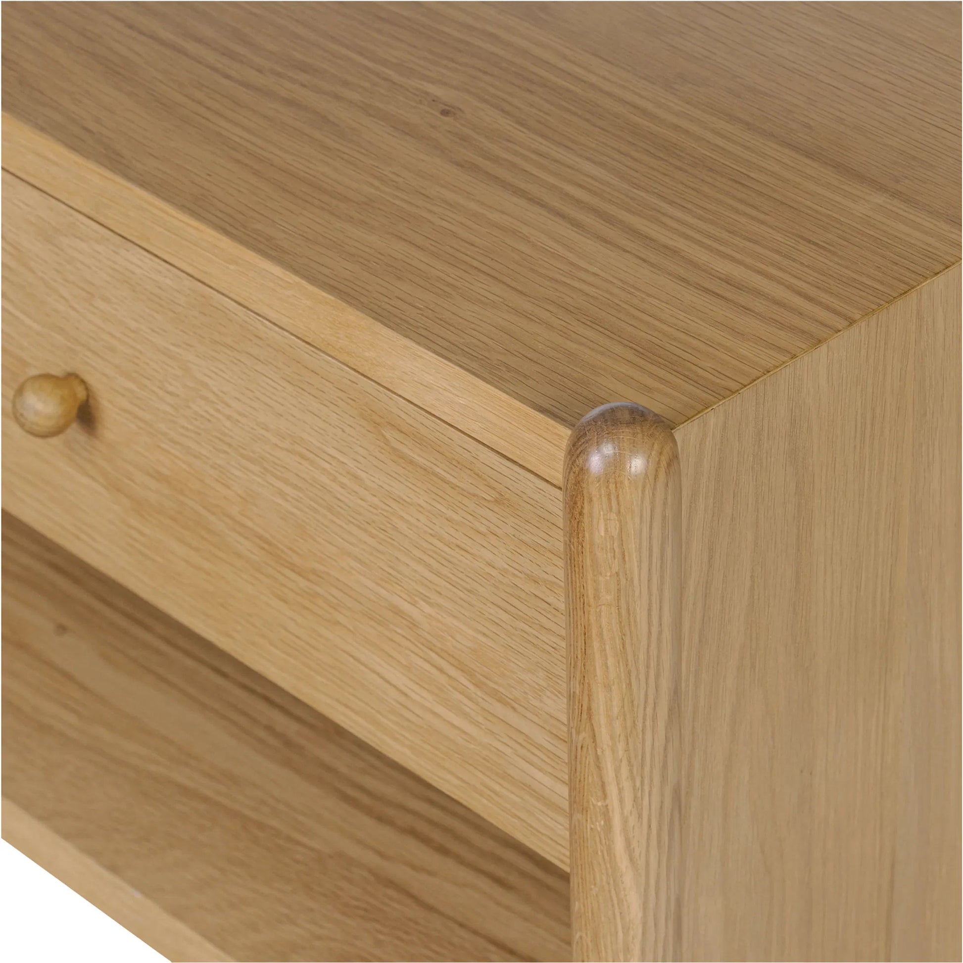 Billy Nightstand by Moe's Home Collection in natural oak. Made from oak veneer over mdf frame, solid oak leg, handle, plywood drawer in a transitional style.
