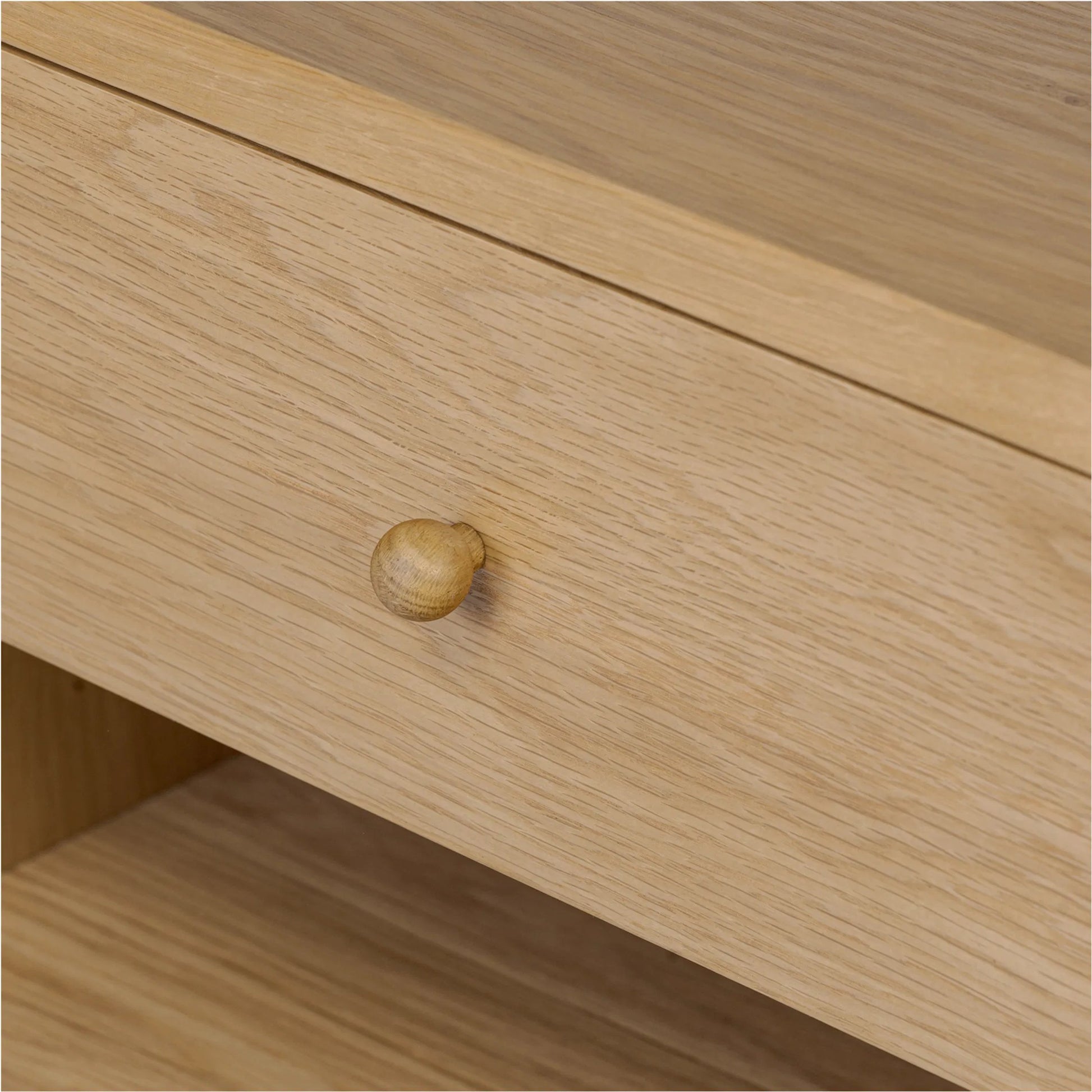 Billy Nightstand by Moe's Home Collection in natural oak. Made from oak veneer over mdf frame, solid oak leg, handle, plywood drawer in a transitional style.