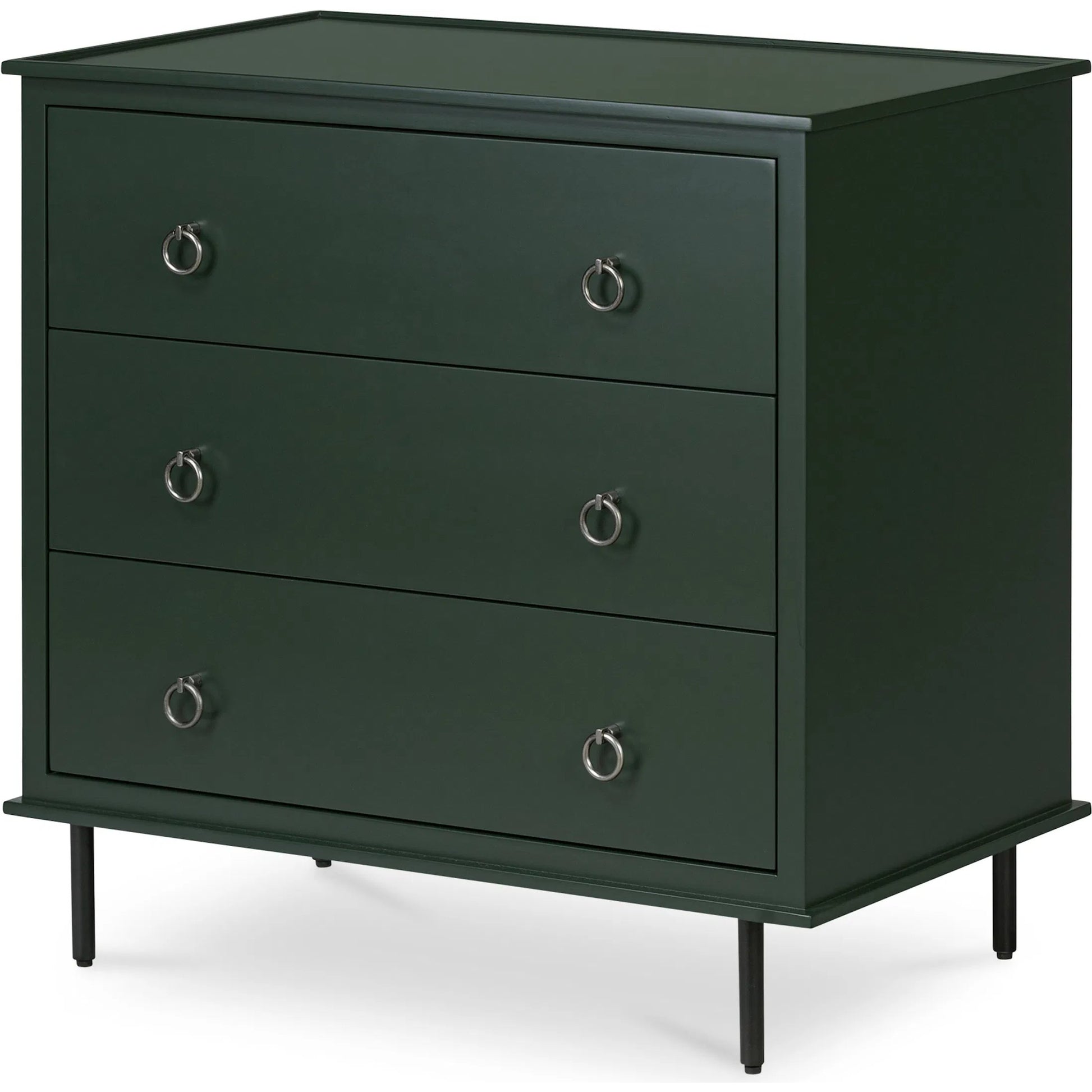Reagan 3 Drawer Nightstand by Moe's Home Collection in green and green. Made from mdf, acacia top, mdf sides, drawer, iron leg, handle in a traditional style.