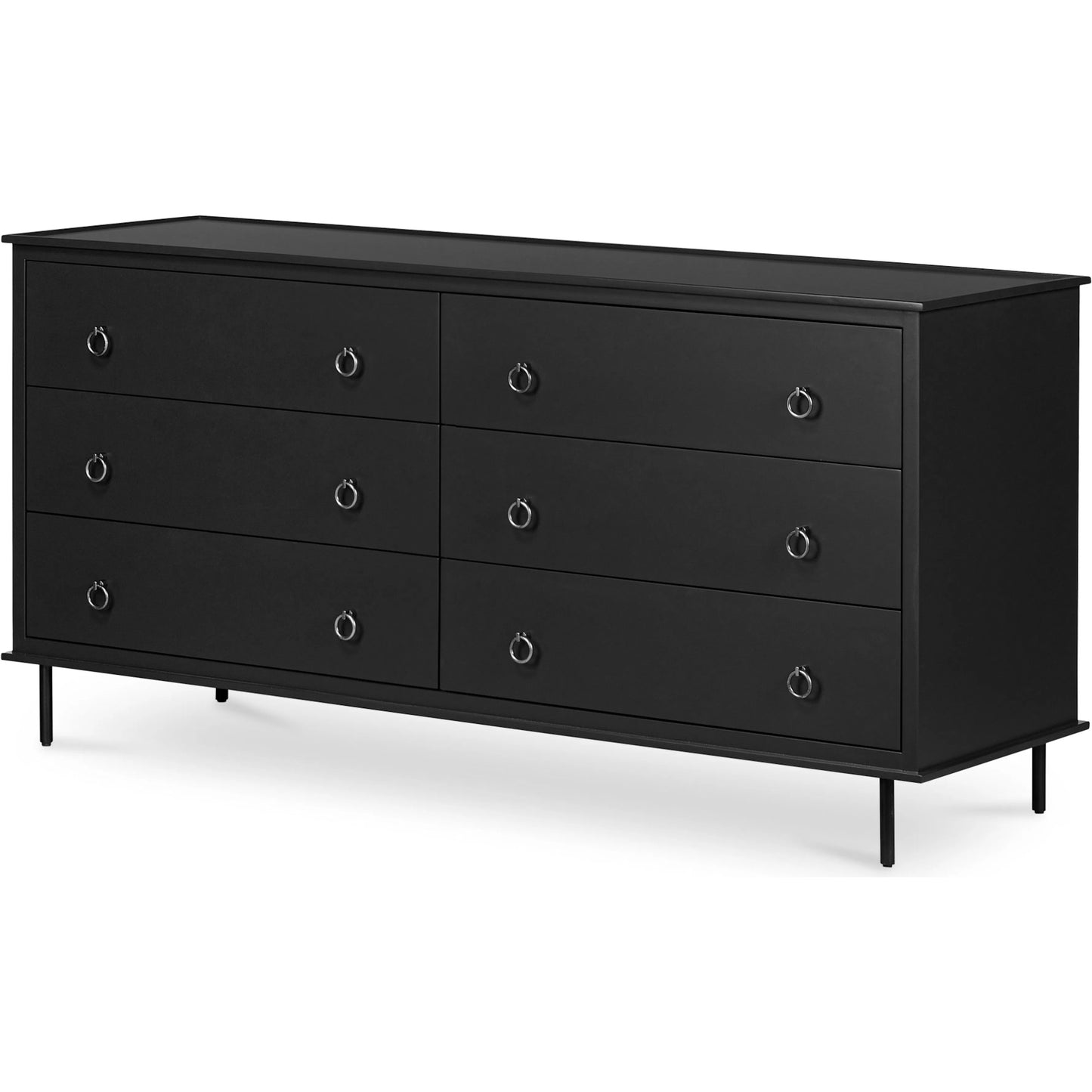 001 SI-2368256 | Primary Silo | Reagan 6 Drawer Dresser by Moe's Home Collection in black and black. Made from mdf, acacia top, mdf sides, drawer, iron leg, handle in a traditional style.