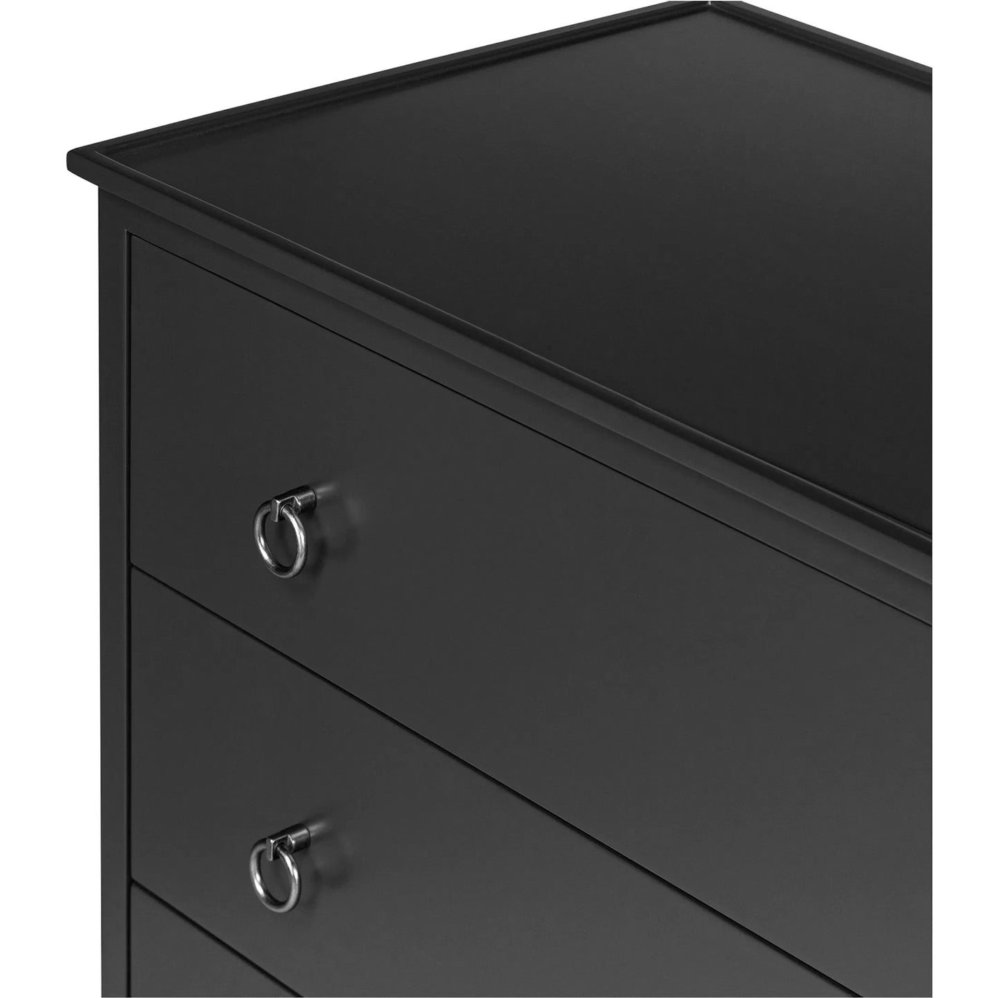 005 SI-2368256 | Closeup | Reagan 6 Drawer Dresser by Moe's Home Collection in black and black. Made from mdf, acacia top, mdf sides, drawer, iron leg, handle in a traditional style.
