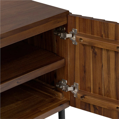 Lincoln Media Cabinet by Moe's Home Collection in brown. Made from solid acacia door, side, acacia veneer over mdf, iron legs in a traditional style.
