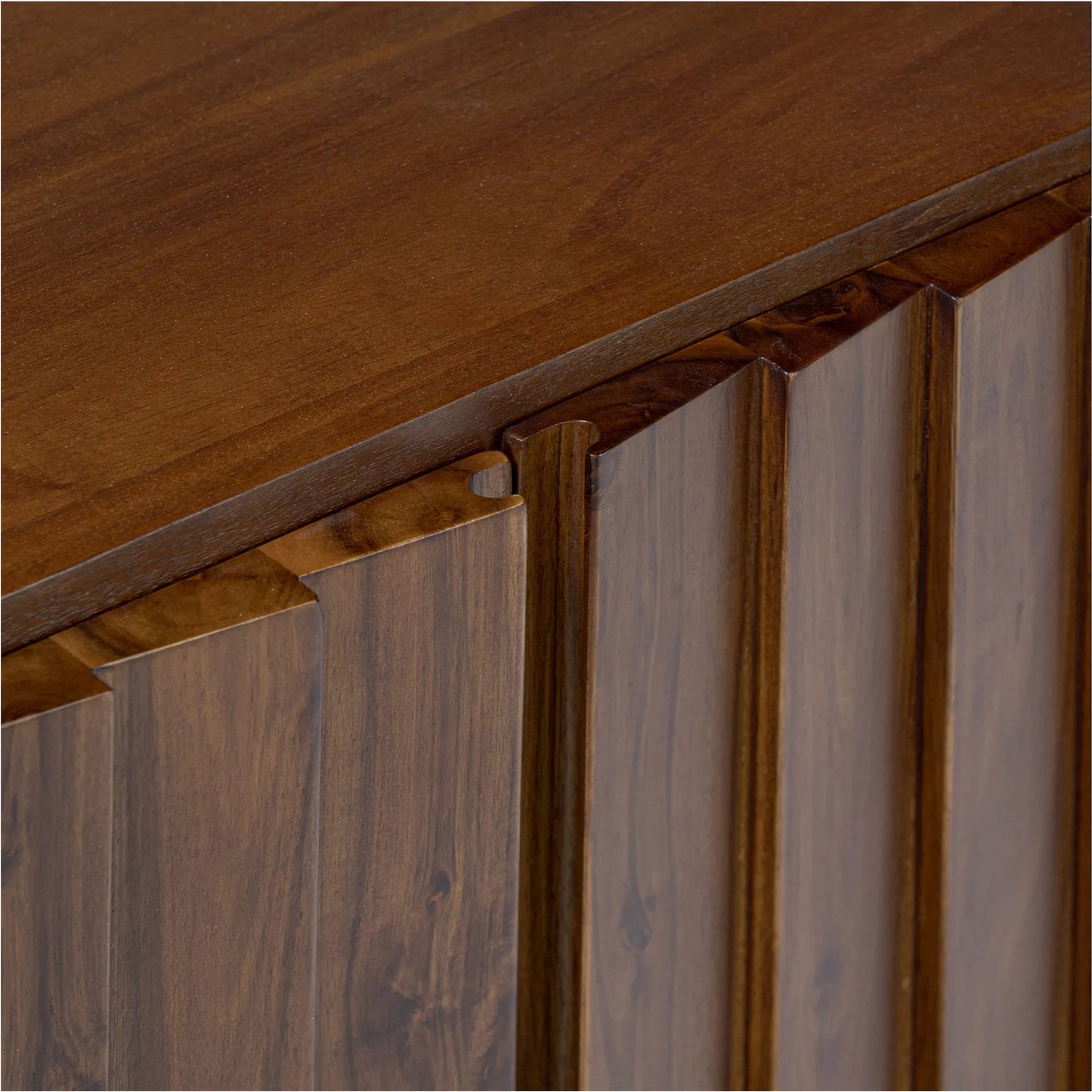 009 SI-2253812 | Closeup | Lincoln Media Cabinet by Moe's Home Collection in brown. Made from solid acacia door, side, acacia veneer over mdf, iron legs in a traditional style.