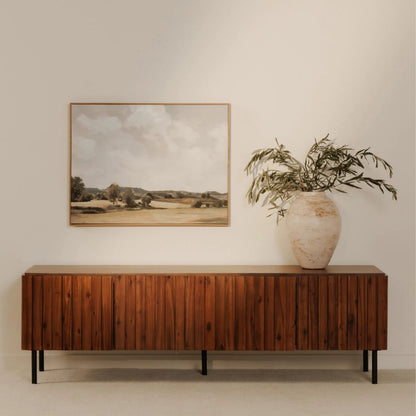 Lincoln Media Cabinet by Moe's Home Collection in brown. Made from solid acacia door, side, acacia veneer over mdf, iron legs in a traditional style.