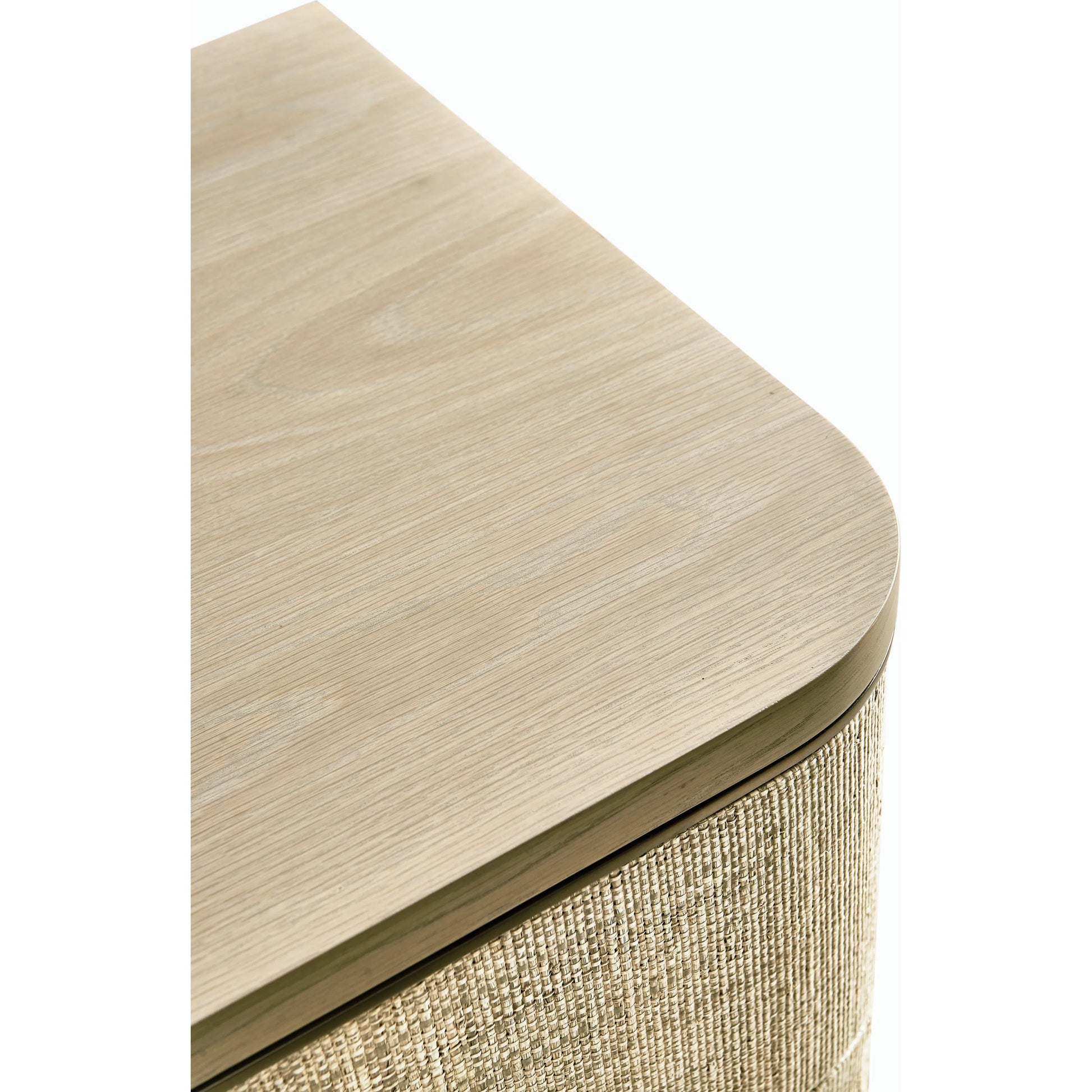 Water Seiche Woven Night Stand by Jonathan Charles in bleached oak. Made from oak, grass cloth, brass in a unique style.