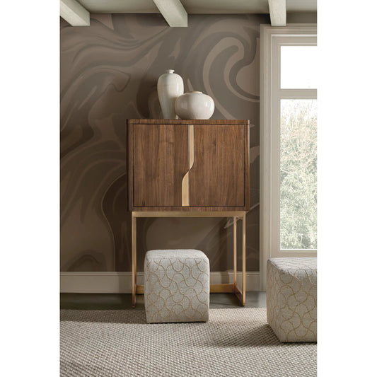 Eleana Bar on Stand by Hooker Furniture in light caramel, sunlit bronze metal. Made from walnut veneers, mirror, metal in a traditional style.