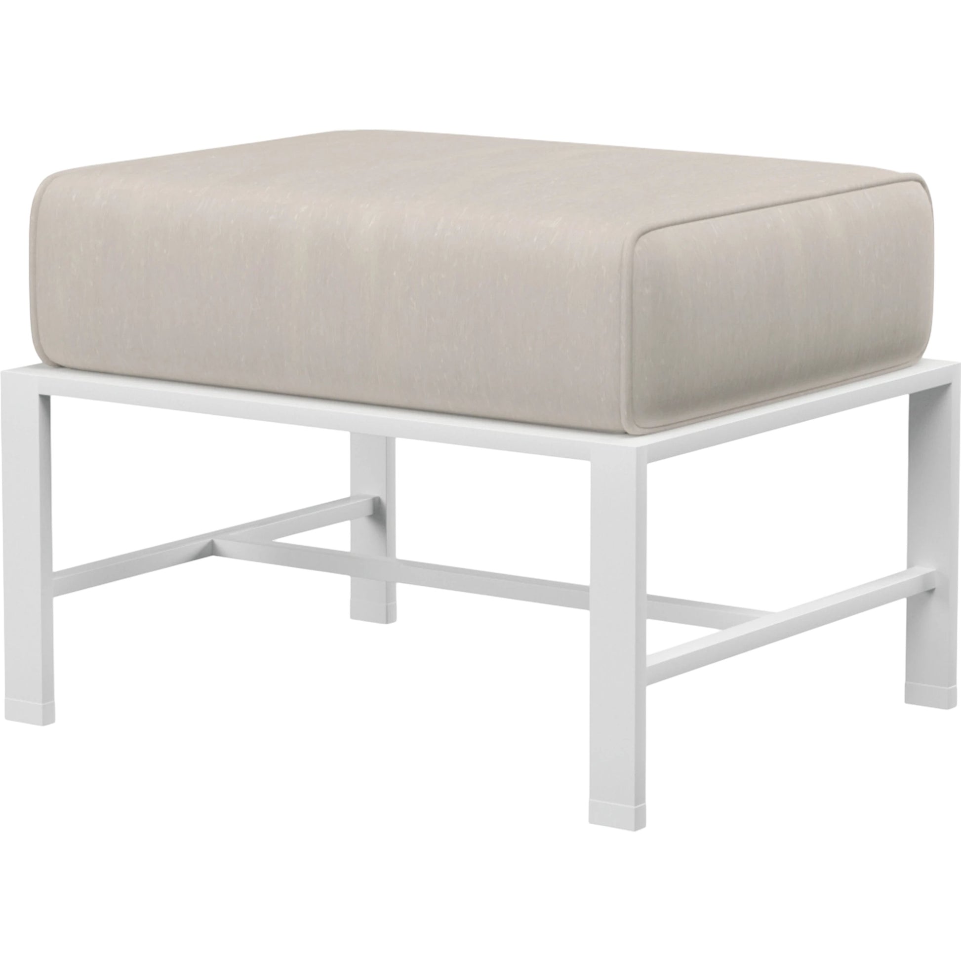 Bristol Outdoor Ottoman in Canvas Flax w/ Self Welt by Sunset West in white. Made from aluminum in a modern style.