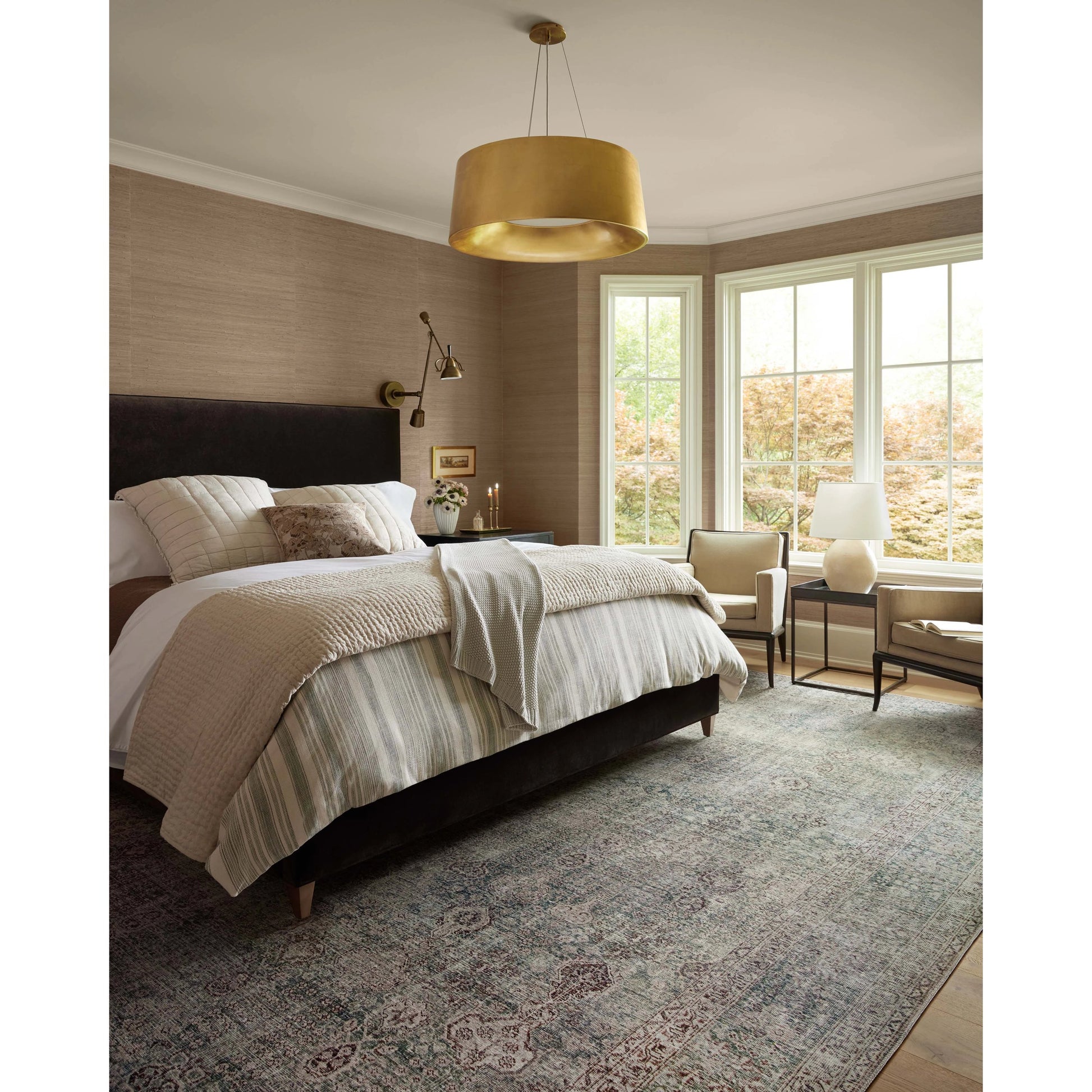 Jules JUL-08 Rug by Chris Loves Julia x Loloi in emerald, antique ivory. Made from 100% polyester in a unique style.