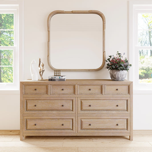 Post Square Accent Mirror by A.R.T. Furniture in cracked almond. Made from ash, solid pine, resin, glass in a modern style.