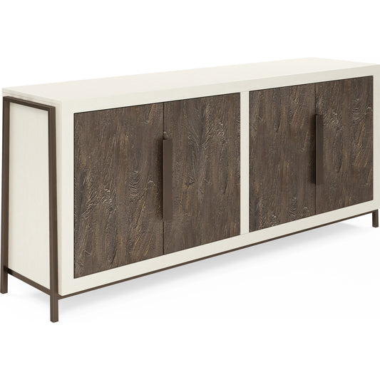Blanc Credenza by A.R.T. Furniture in alabaster, burnished bronze. Made from parawood solids, resin, metal in a modern style.