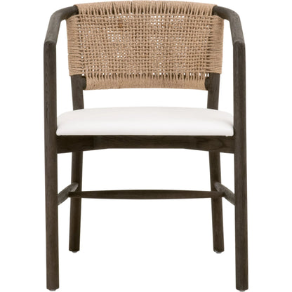 Juxtaposition Accent Chair by Essentials For Living in livesmart peyton-pearl and matte brown oak, jute twine. Made from solid oak wood, plywood, 98% polyester/2% nylon fabric, foam, jute twine in a coastal style.
