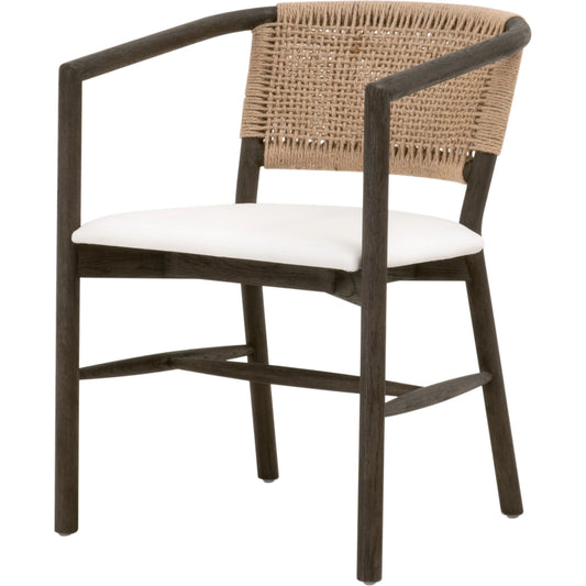 Juxtaposition Accent Chair by Essentials For Living in livesmart peyton-pearl and matte brown oak, jute twine. Made from solid oak wood, plywood, 98% polyester/2% nylon fabric, foam, jute twine in a coastal style.