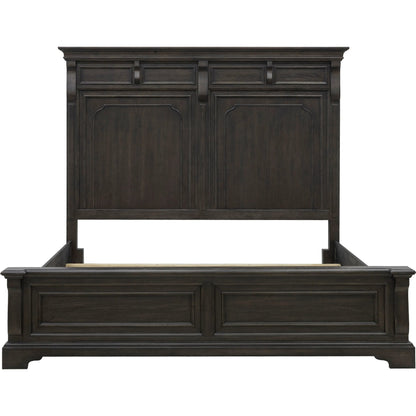 Hickory Creek Panel Bed by Pulaski Furniture in brown velvet. Made from split heart cathedral hickory veneers in a unique style.