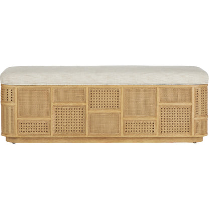 Anisa Parchment Storage Bench by Currey and Company. Made from oak, rattan weave in a cottage & farmhouse style.