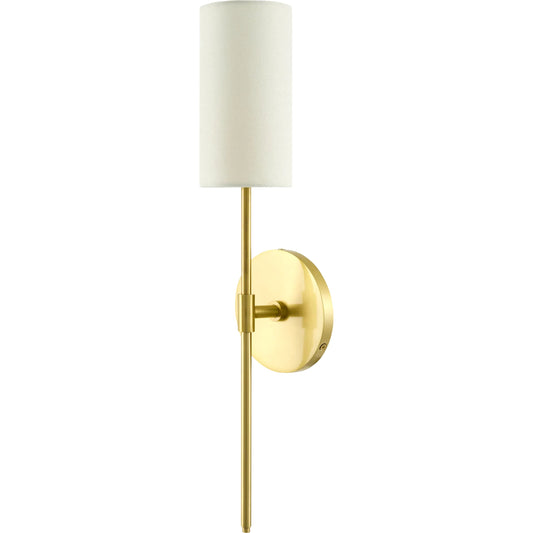 Jovara Wall Sconce by Surya in metallic brass, white. Made from iron, linen in a transitional style.
