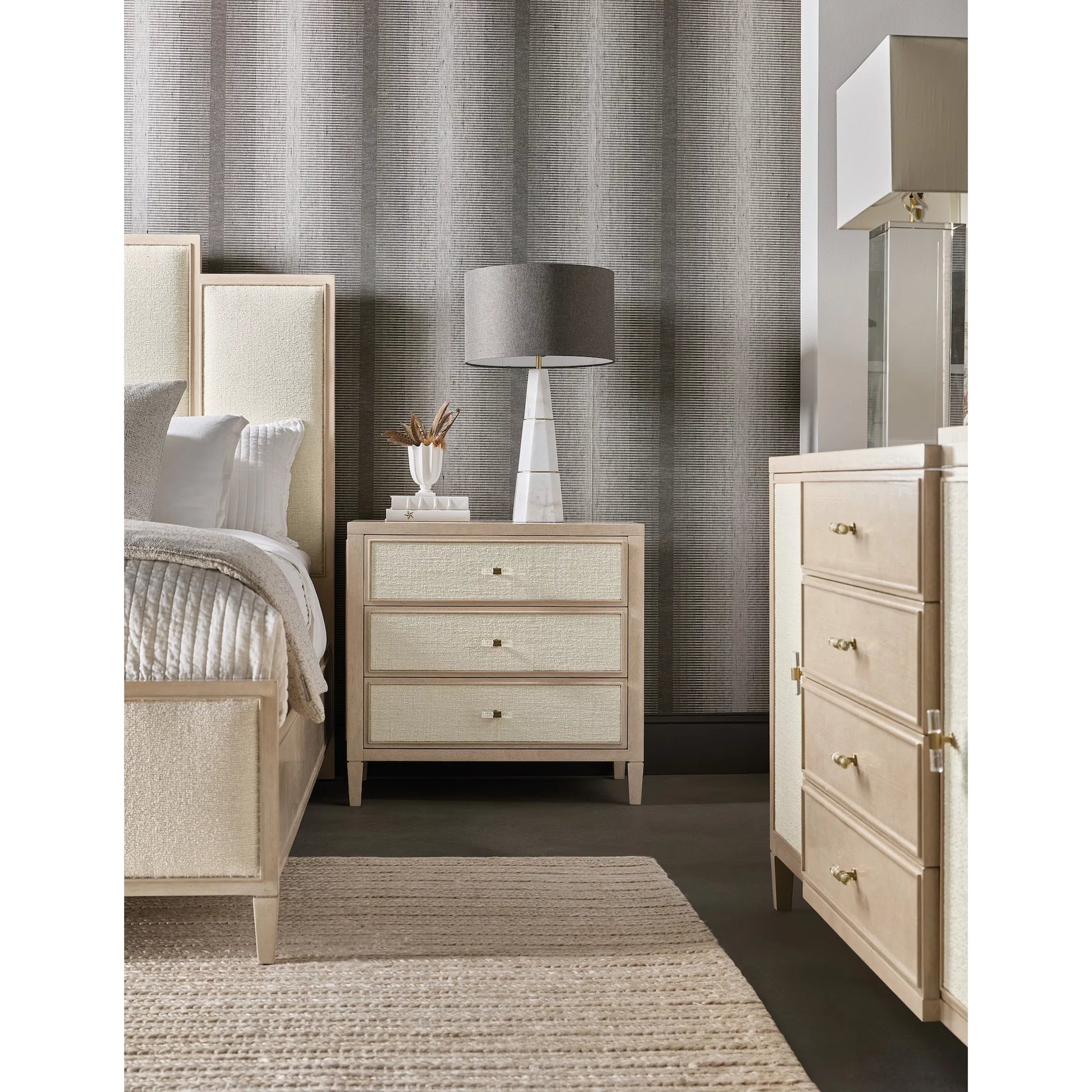 Melange Be My Guest Panel Bed by Hooker Furniture in beige and oak veneers. Made from unique in a transitional style.