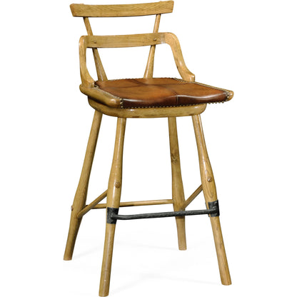 Buckingham Oak Studded Leather Barstool by Jonathan Charles in brown and dark brown tudor oak. Made from oak in a rustic style.