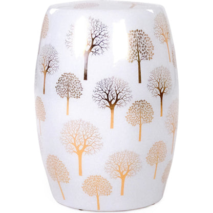 Pauline Garden Stool by Zentique in white, gold. Made from ceramic in a modern style.