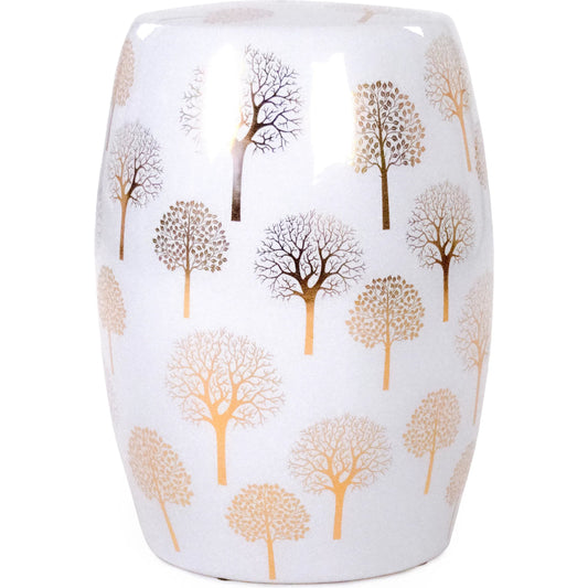 Pauline Garden Stool by Zentique in white, gold. Made from ceramic in a unique style.