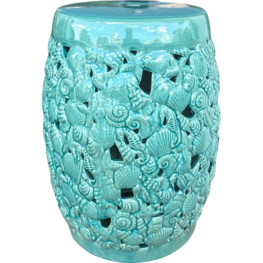 Aqua Garden Stool by Zentique in aqua blue and brown. Made from ceramic in a unique style.