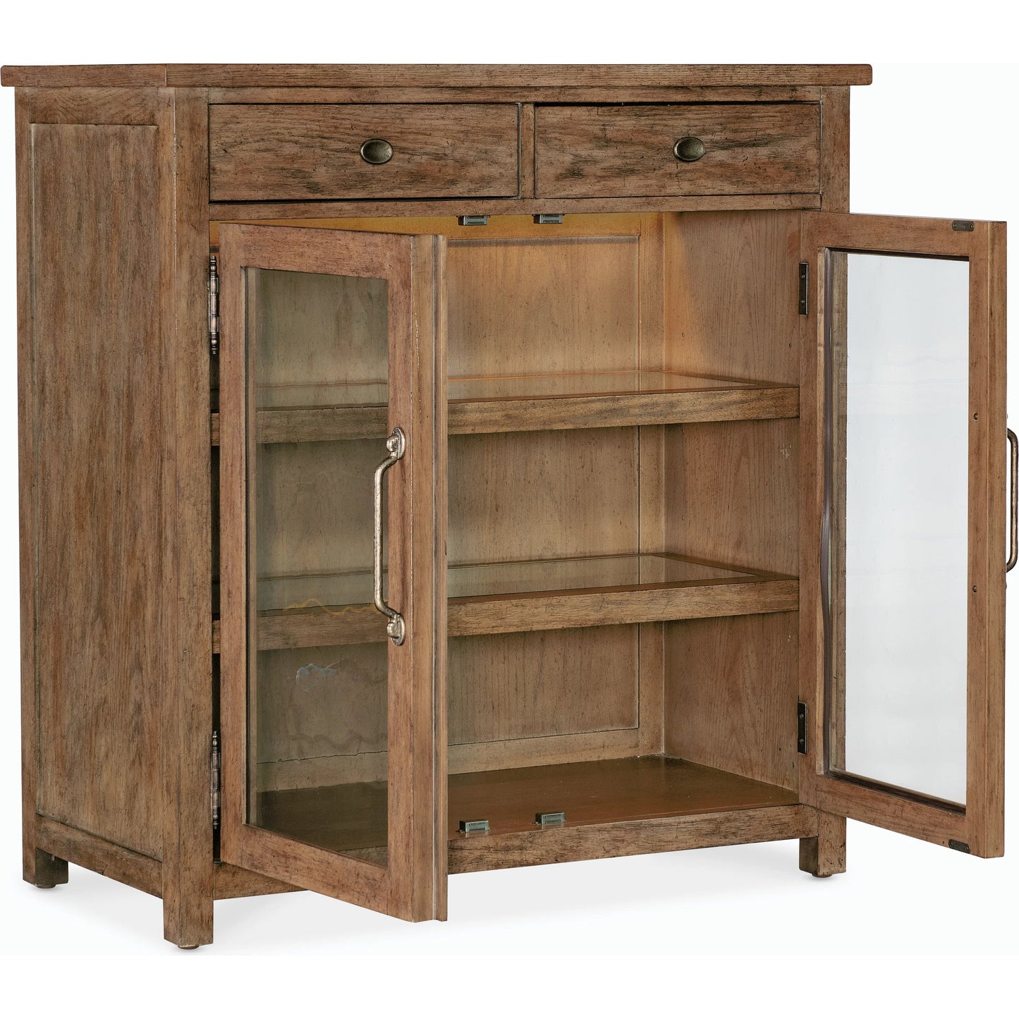 002 SI-2185769 | Additional Silo | Americana Pie Chest by Hooker Furniture in brown and honey finish. Made from oak veneer with light, seeded glass and tempered glass in a modern style.