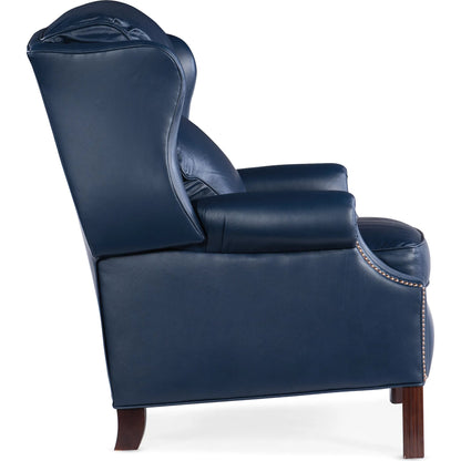 Chippendale Reclining Wing Chair by Bradington-Young by Hooker Furniture in mahogany finish, french natural nails. Made from 100% leather in a unique style.