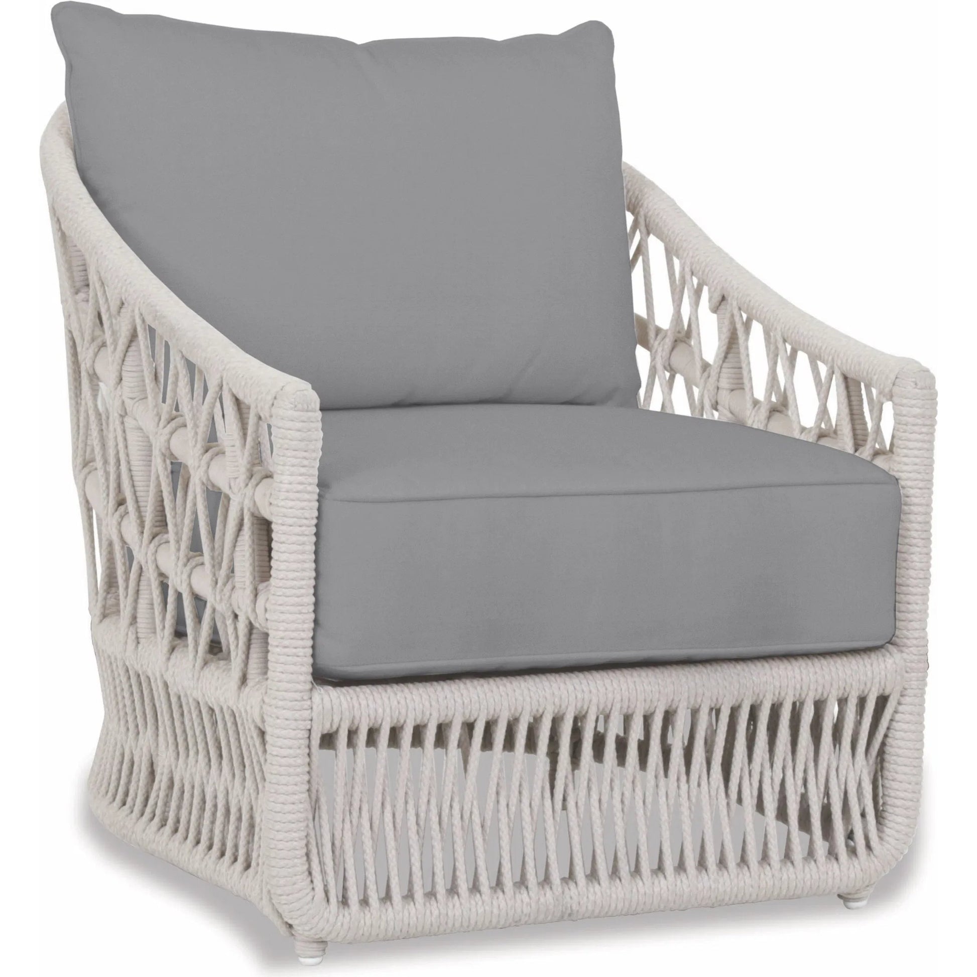 Dana Outdoor Rope Club Chair in Linen Canvas by Sunset West in whites/creams/beiges. Made from olefin rope in a coastal style.