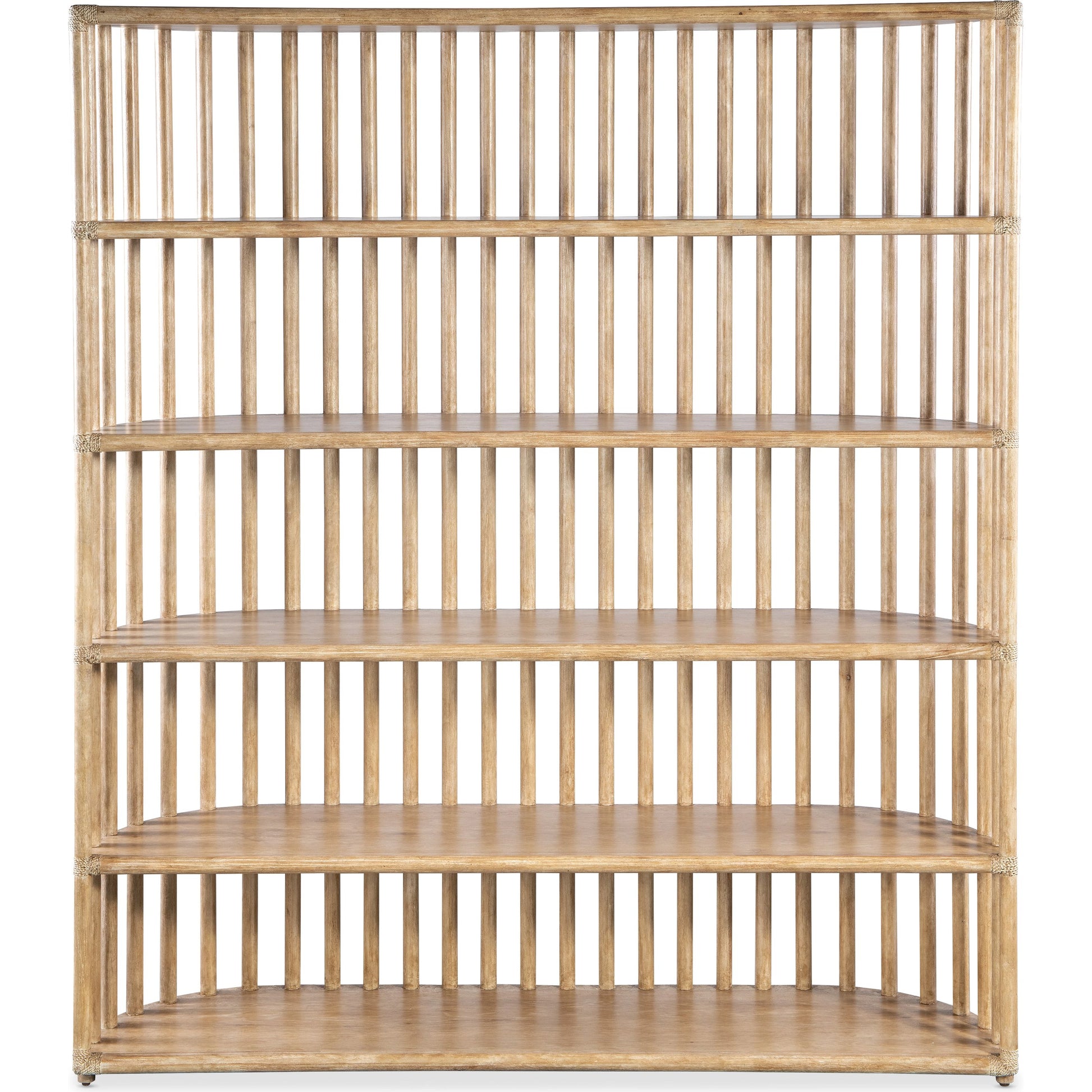 Retreat Slatted Bookcase by Hooker Furniture. Made from oak veneers, rope in a cottage & farmhouse style.