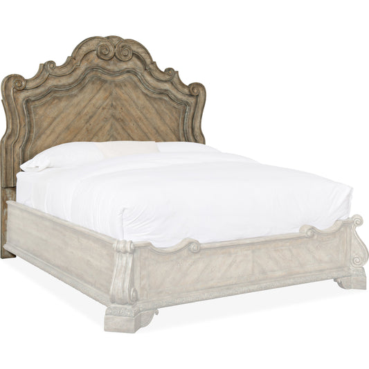 Castella Headboard by Hooker Furniture in antique slate. Made from pecan, quartered walnut, quartered black walnut, maple, ash veneers in a traditional style.