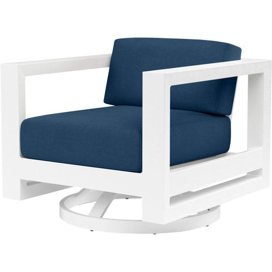 Newport Outdoor Swivel Club by Sunset West in whites/creams/beiges. Made from aluminum in a modern style.